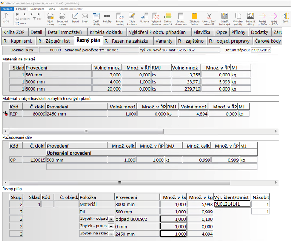 Tvorba řezného plánu v KTKw