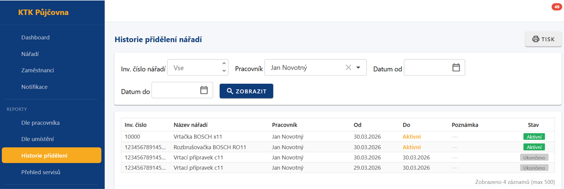 Historie přidělení