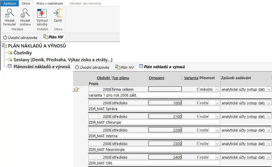 Ukázka Plánování nákladů a výnosů
