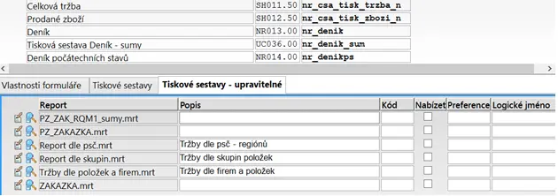 Ukázka Tiskové sestavy - uživatelský reporting