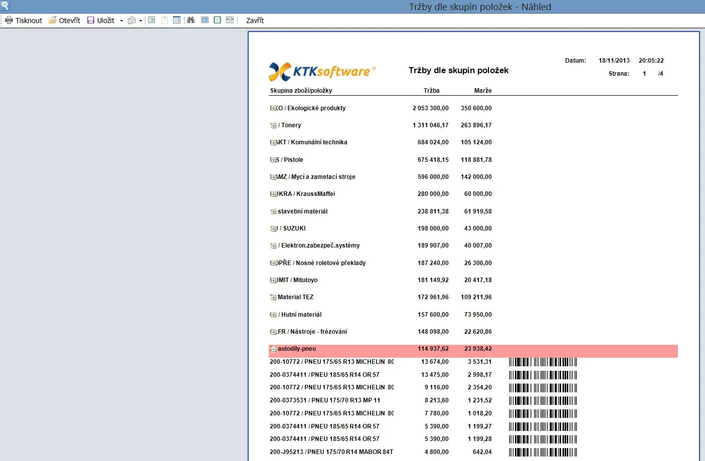 Ukázka Tiskové sestavy - uživatelský reporting