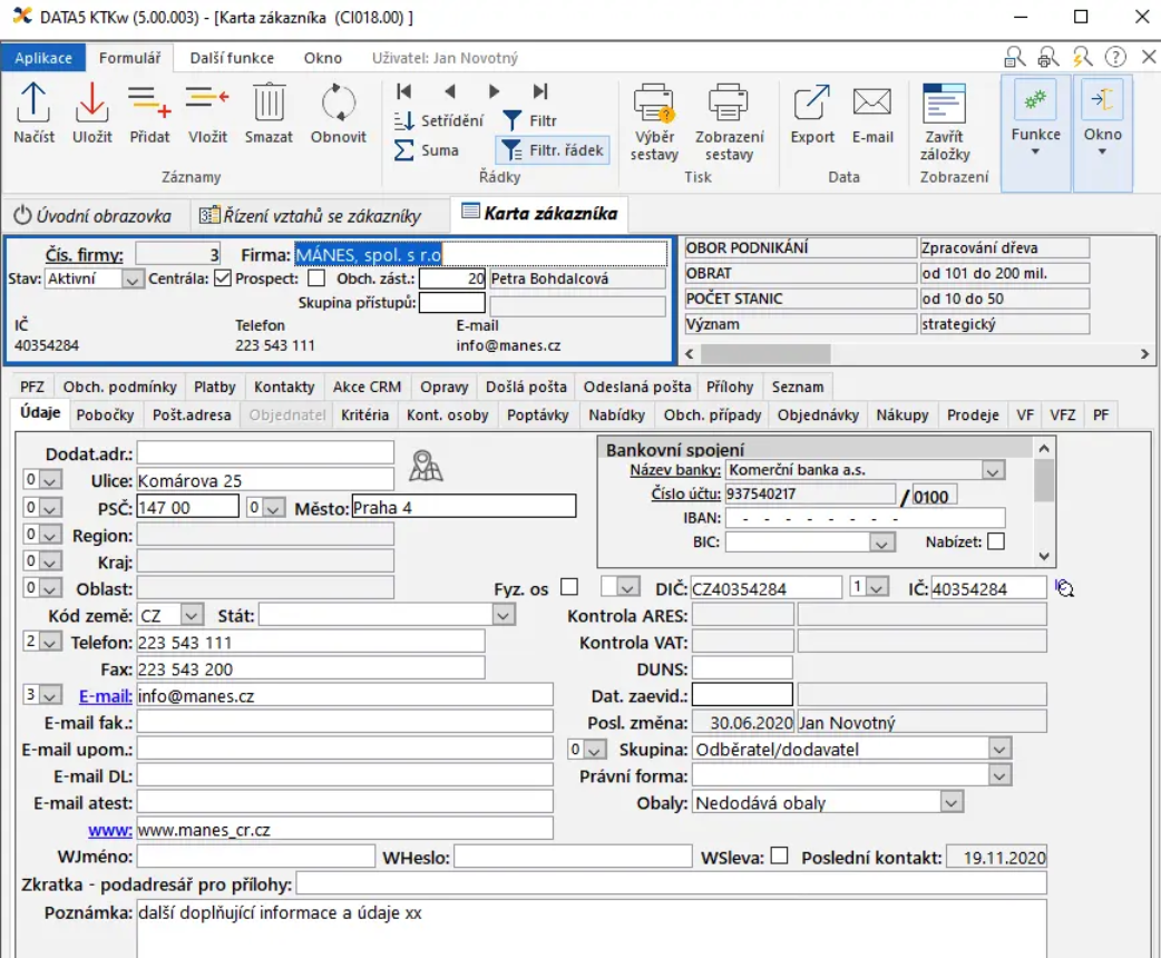 Náhled z modulu CRM – řízení vztahů se zákazníky - Informační systém KTKw