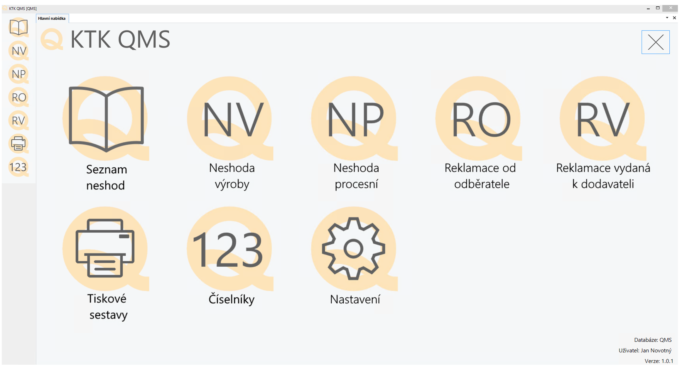 úvodní obrazovka  aplikace