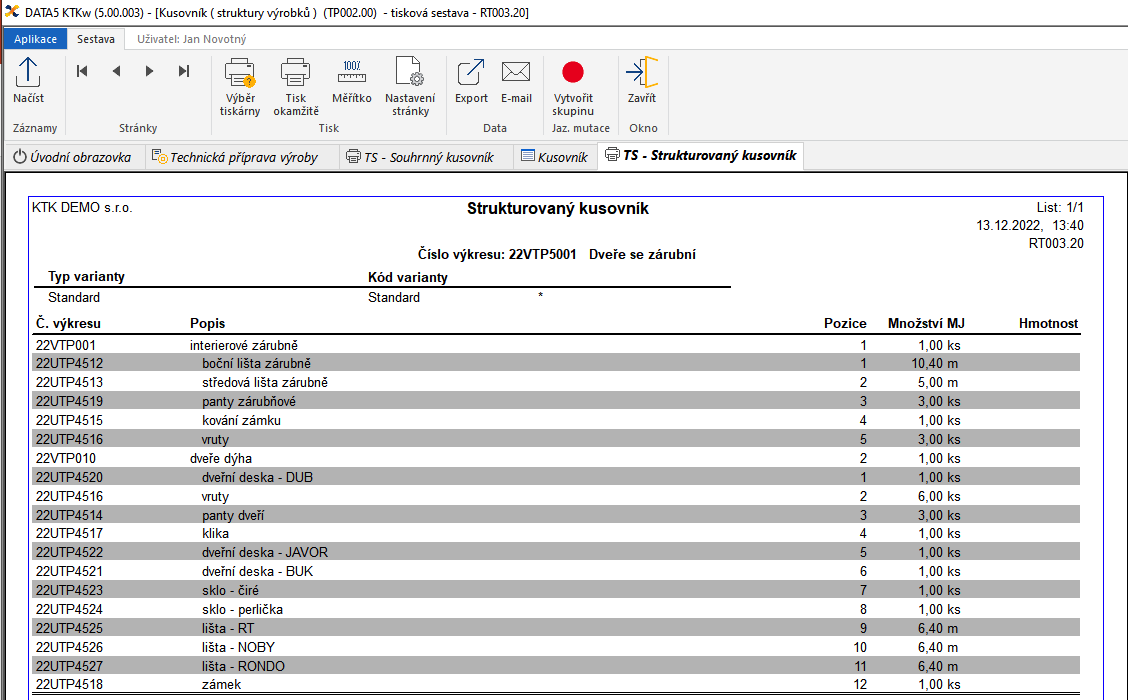TS Strukturovaný kusovník