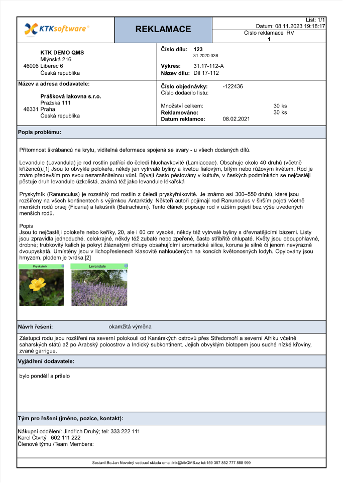 Jednoduchý formulář pro reklamace